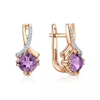 Золотые серьги с аметистами и бриллиантами