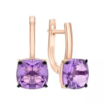 Золотые серьги с аметистами природными