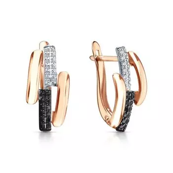 Золотые серьги с бриллиантами черными природными