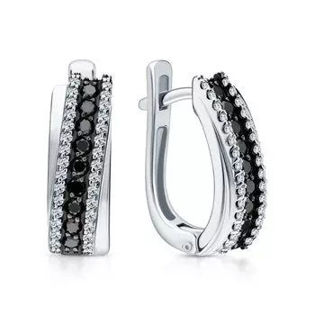 Золотые серьги с бриллиантами черными природными