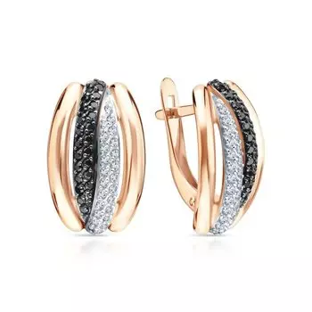 Золотые серьги с бриллиантами черными природными