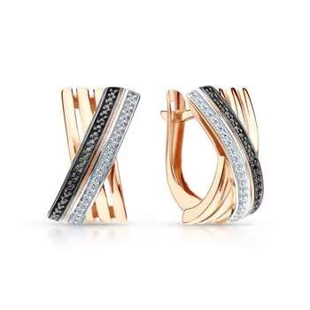 Золотые серьги с бриллиантами черными природными