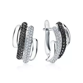 Золотые серьги с бриллиантами черными природными