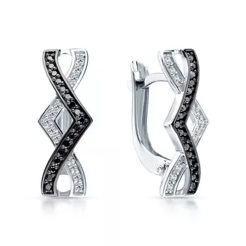 Золотые серьги с бриллиантами черными природными