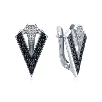 Золотые серьги с бриллиантами черными природными