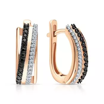 Золотые серьги с бриллиантами черными природными