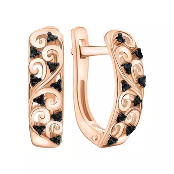 Золотые серьги с бриллиантами чёрными природными