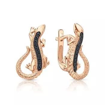 Золотые серьги с бриллиантами чёрными природными