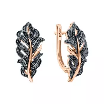 Золотые серьги с бриллиантами чёрными природными