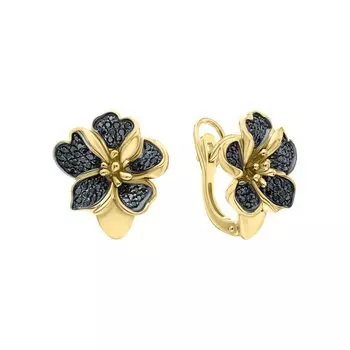 Золотые серьги с бриллиантами чёрными природными