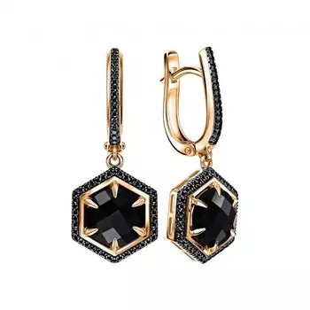 Золотые серьги с бриллиантами и агатом