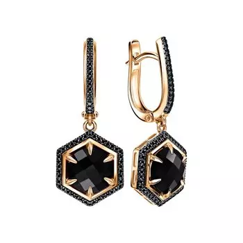 Золотые серьги с бриллиантами и агатом