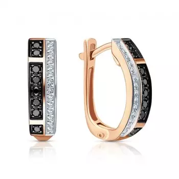 Золотые серьги с бриллиантами и бриллиантами чёрными природными