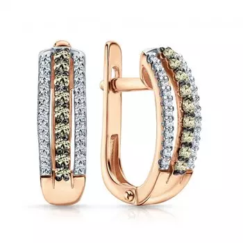 Золотые серьги с бриллиантами и бриллиантами коньячными природными