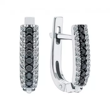 Золотые серьги с бриллиантами и бриллиантами чёрными природными