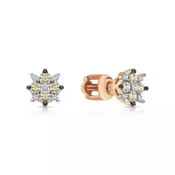 Золотые серьги с бриллиантами и бриллиантами коньячными природными