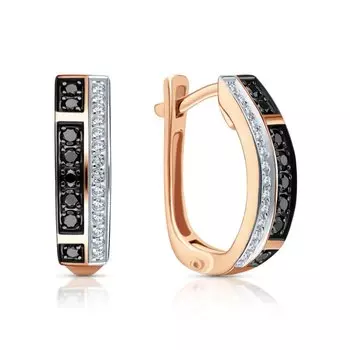 Золотые серьги с бриллиантами и бриллиантами чёрными природными