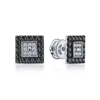 Золотые серьги с бриллиантами и бриллиантами чёрными природными