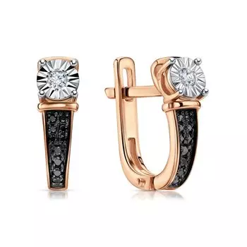 Золотые серьги с бриллиантами и бриллиантами чёрными природными