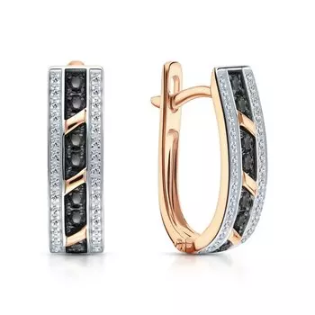 Золотые серьги с бриллиантами и бриллиантами чёрными природными