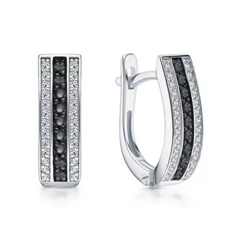 Золотые серьги с бриллиантами и бриллиантами чёрными природными