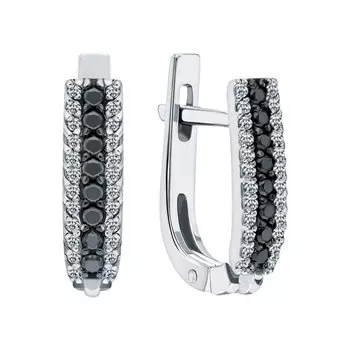 Золотые серьги с бриллиантами и бриллиантами чёрными природными