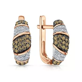 Золотые серьги с бриллиантами коньячными природными