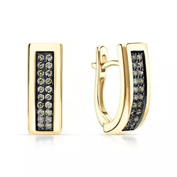 Золотые серьги с бриллиантами коньячными природными