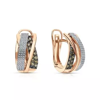 Золотые серьги с бриллиантами коньячными природными