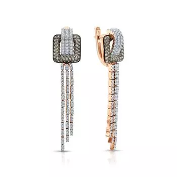 Золотые серьги с бриллиантами коньячными природными