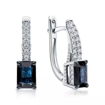 Золотые серьги с бриллиантами природными и сапфирами природными