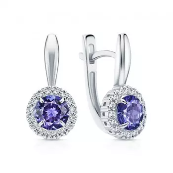 Золотые серьги с бриллиантами природными и танзанитами природными