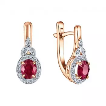 Золотые серьги с бриллиантами природными и рубинами природными