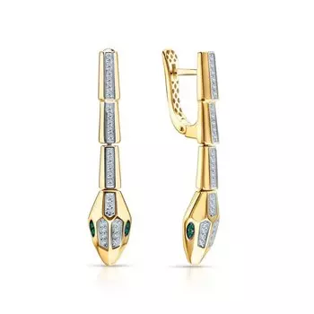 Золотые серьги с бриллиантами природными и изумрудами природными