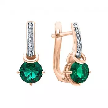 Золотые серьги с бриллиантами природными и изумрудами выращенными