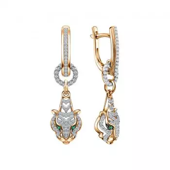 Золотые серьги с бриллиантами природными и изумрудами природными