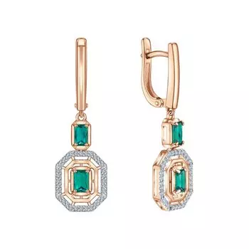 Золотые серьги с бриллиантами природными и изумрудами выращенными