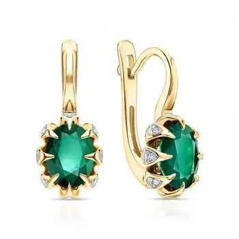 Золотые серьги с бриллиантами природными и изумрудами природными