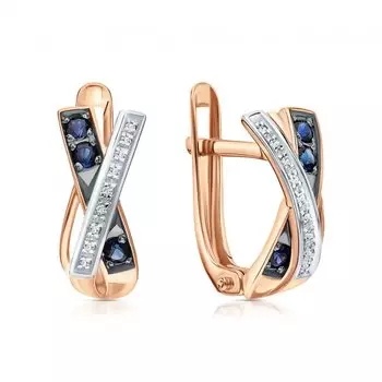 Золотые серьги с бриллиантами природными и сапфирами природными