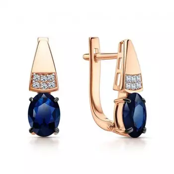 Золотые серьги с бриллиантами природными и сапфирами выращенными