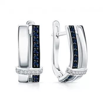 Золотые серьги с бриллиантами природными и сапфирами природными