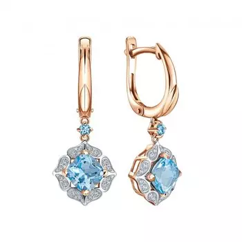 Золотые серьги с бриллиантами природными и топазами природными