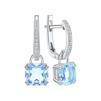 Золотые серьги с бриллиантами природными и топазами природными