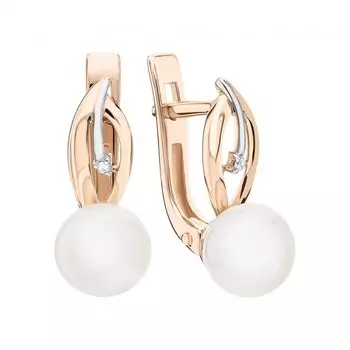 Золотые серьги с бриллиантами природными и жемчугом