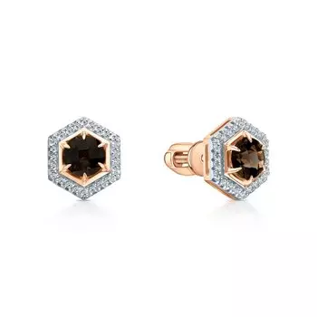 Золотые серьги с бриллиантами природными и кварцами природными