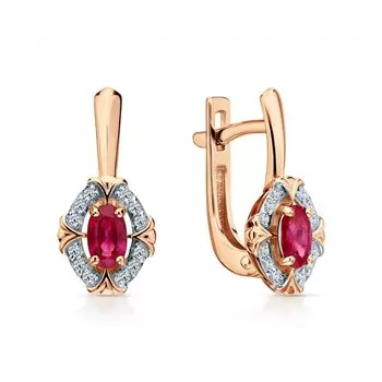 Золотые серьги с бриллиантами природными и рубинами природными