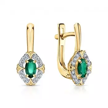 Золотые серьги с бриллиантами природными и изумрудами природными