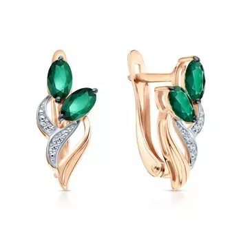 Золотые серьги с бриллиантами природными и изумрудами выращенными