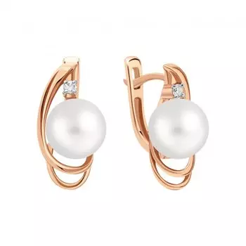 Золотые серьги с бриллиантами природными и жемчугами природными культивированными