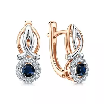 Золотые серьги с бриллиантами природными и сапфирами природными